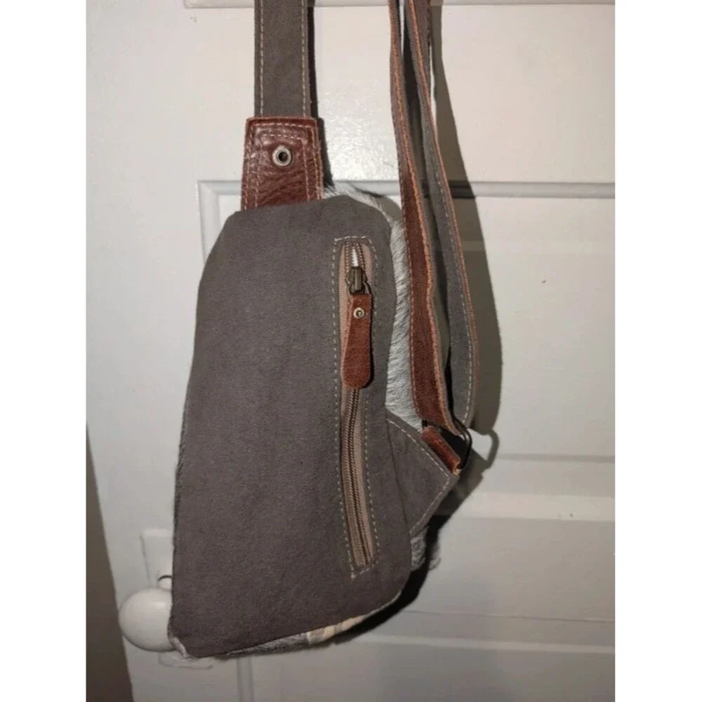 Myra Bag Hair On Cowhide  Canvas Swirl Sling Bag Crossbody